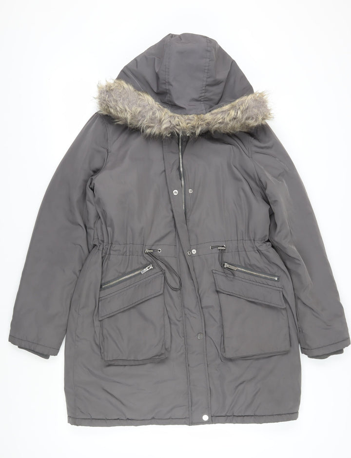 Oasis Women's Grey Parka Coat, L, Hooded Winter Wear