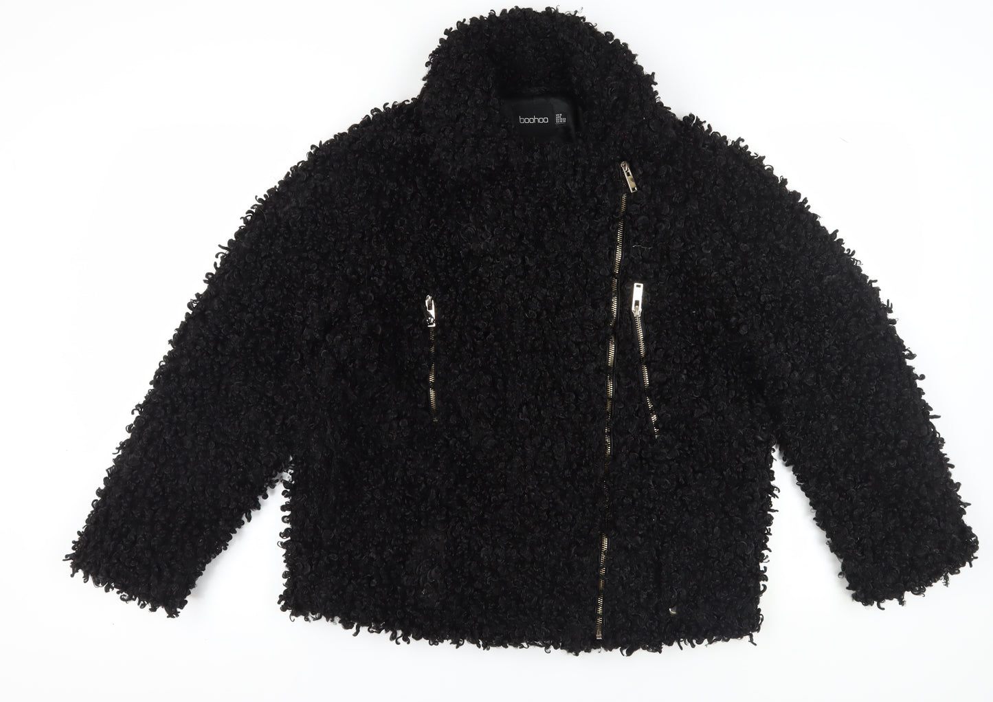 Boohoo Women's Black Biker Jacket Size 10, Winter Classic