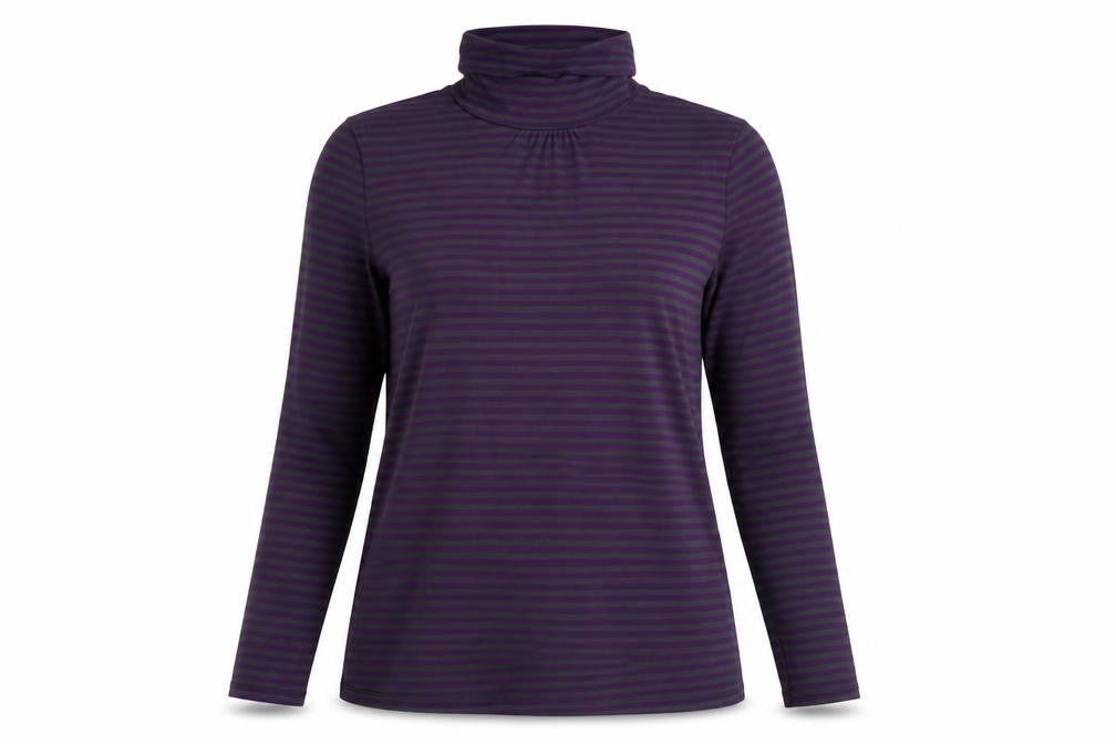 Redoute Création Women's Purple Striped Roll Neck T-Shirt