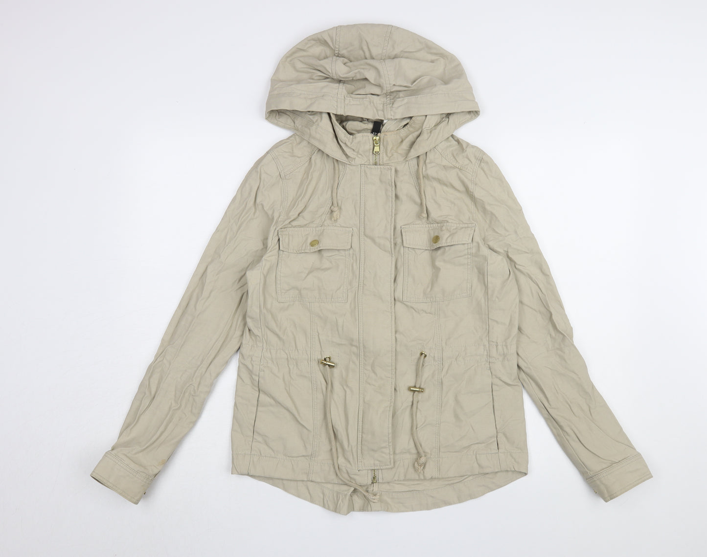 H&M Women's Beige Anorak Jacket Size 12 with Hood
