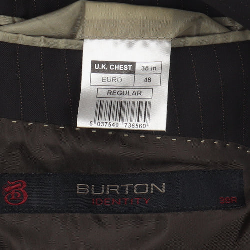 Burton Men's Black Pinstripe Blazer, Size 38R, Regular Fit