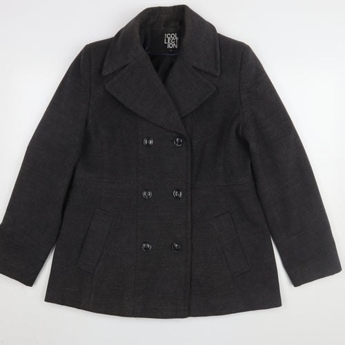 Debenhams Women's Black Wool Blend Pea Coat Size 14