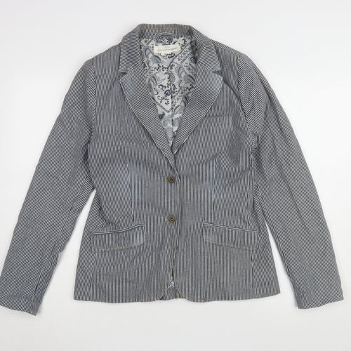 H&M Women's Blue Striped Blazer, Size 14, Lined