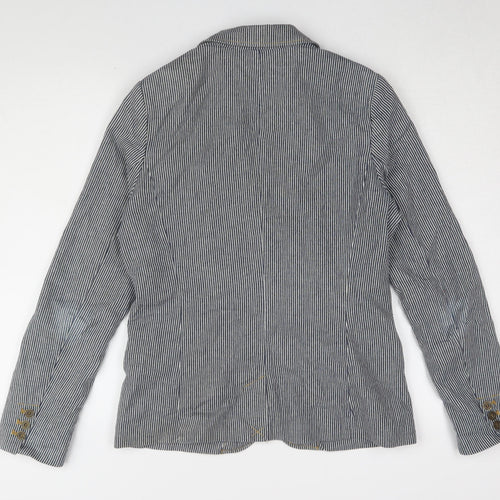 H&M Women's Blue Striped Blazer, Size 14, Lined