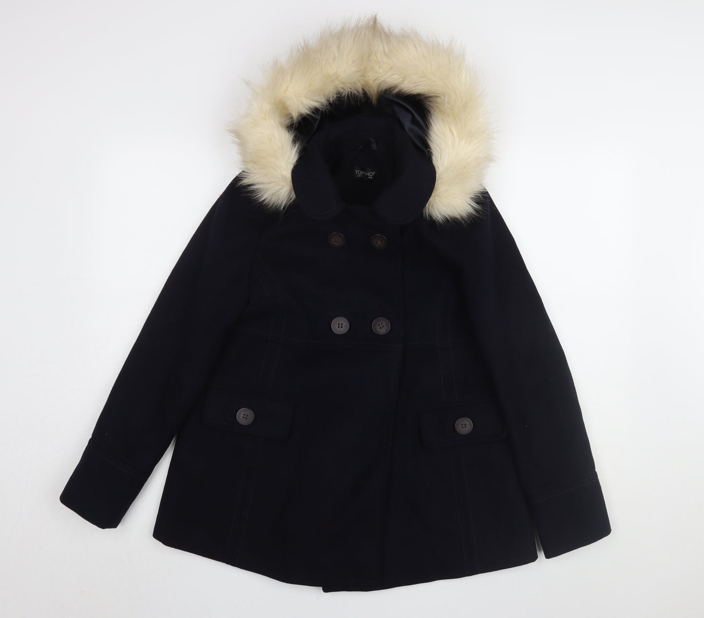 Topshop Women's Black Hooded Parka Coat Size 6