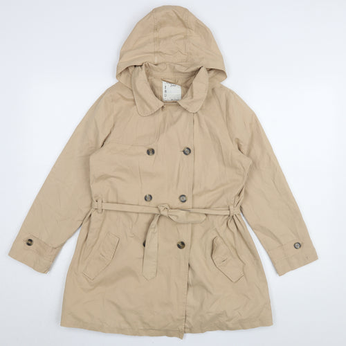 Vertbaudet Girls Beige 12 Years Hooded Trench Coat