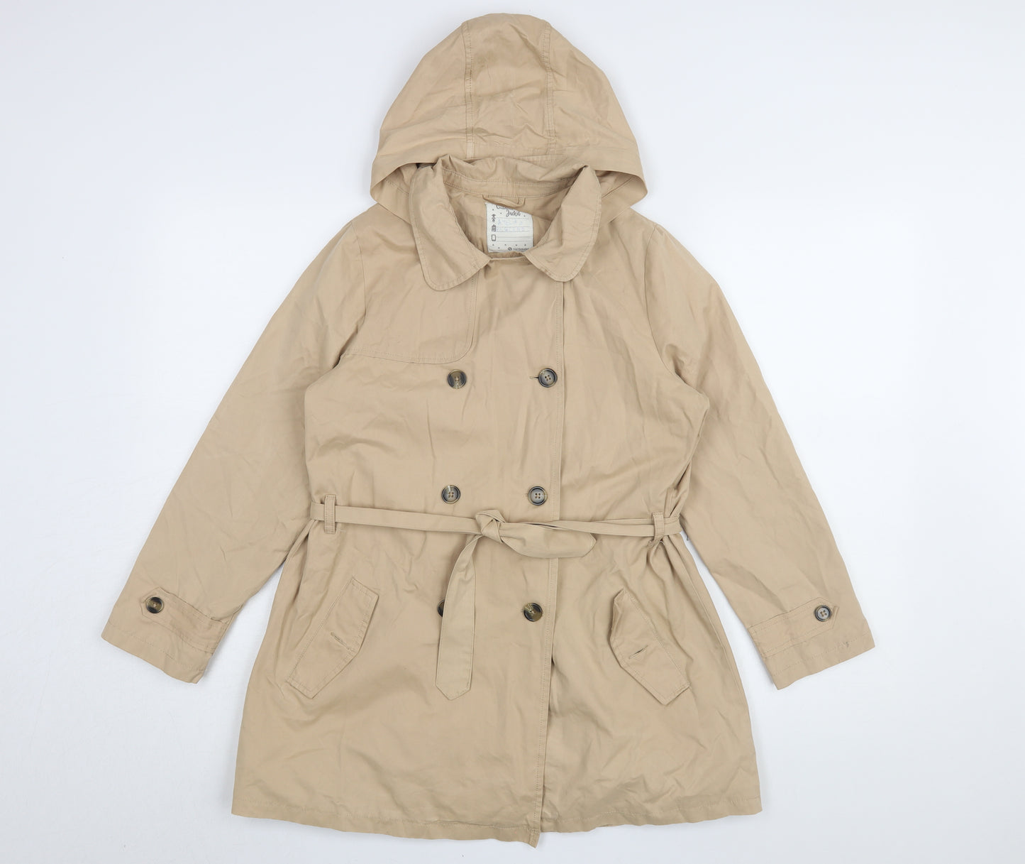 Vertbaudet Girls Beige 12 Years Hooded Trench Coat
