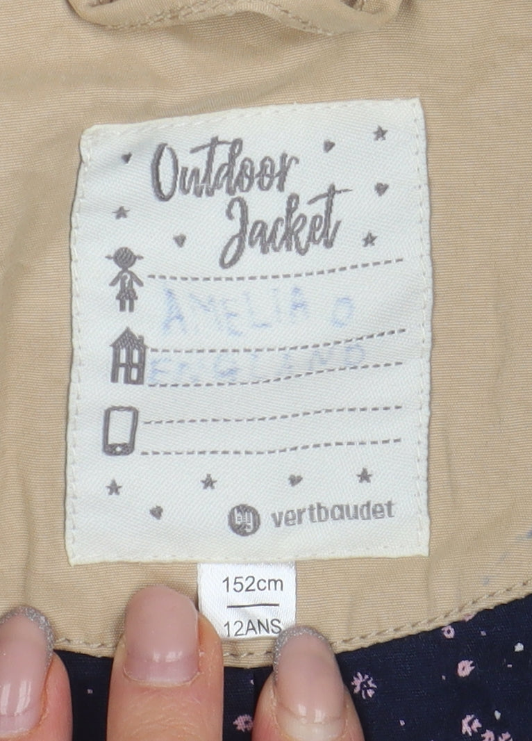 Vertbaudet Girls Beige 12 Years Hooded Trench Coat