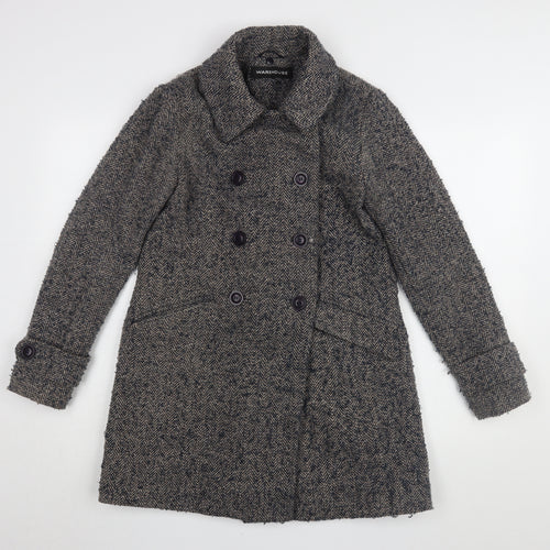 Warehouse Women's Grey Herringbone Pea Coat Size 8