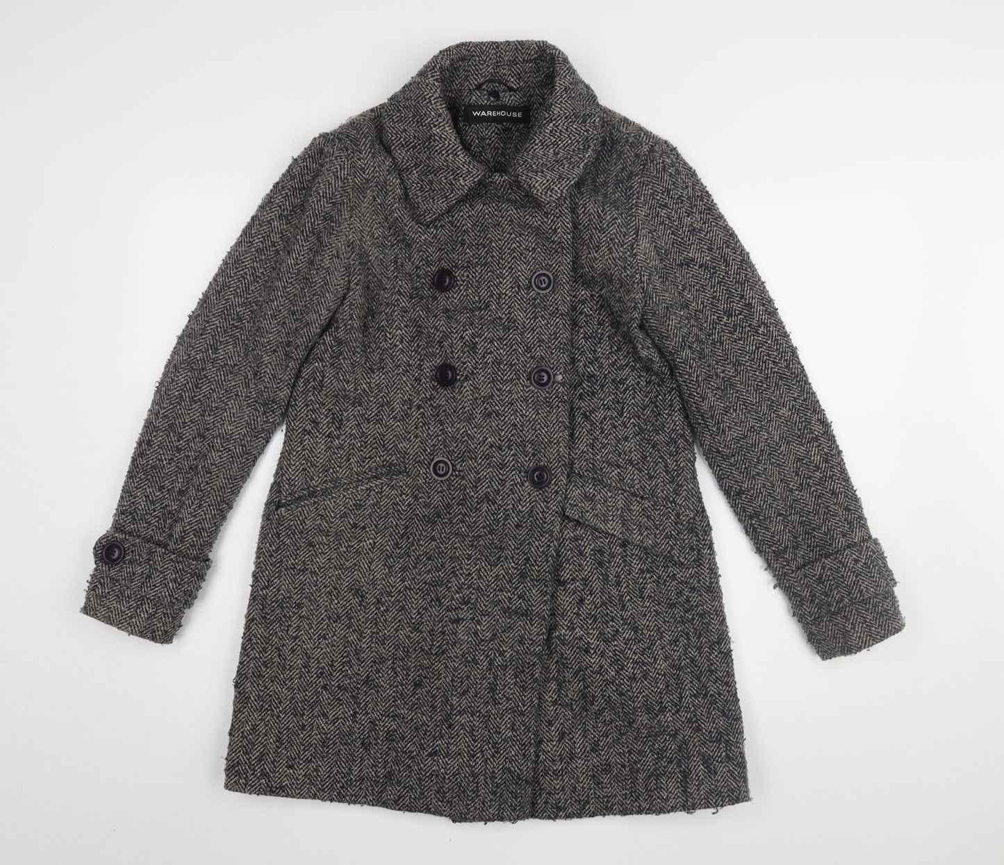Warehouse Women's Grey Herringbone Pea Coat Size 8