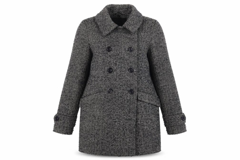 Front view of Warehouse Women's Grey Herringbone Pea Coat, size 8