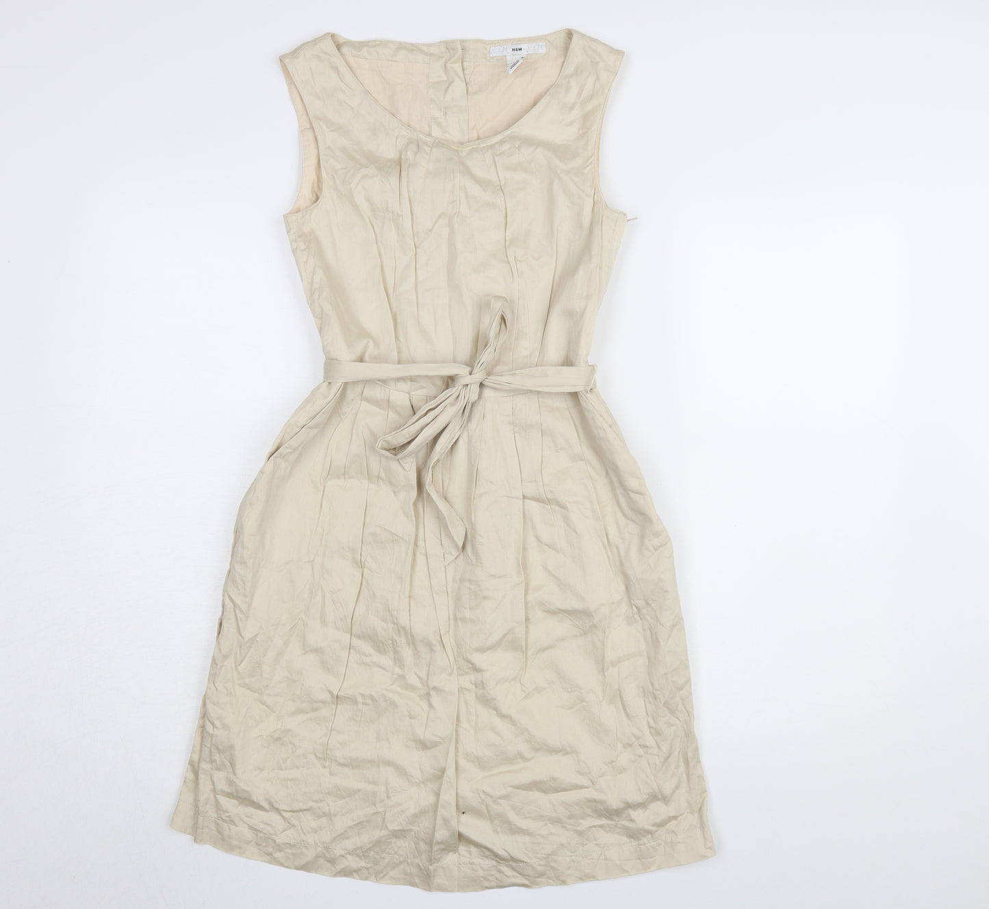 H&M Women's Beige A-Line Knee Length Dress Size 6