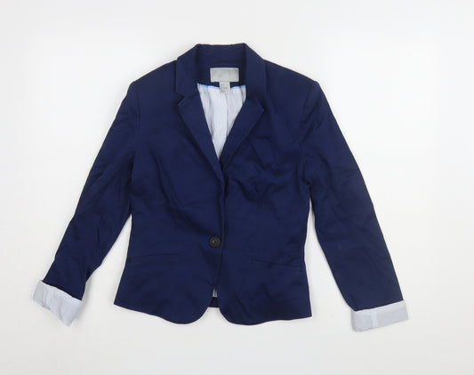 H&M Women's Blue Suit Jacket Size 8 Classic Fit