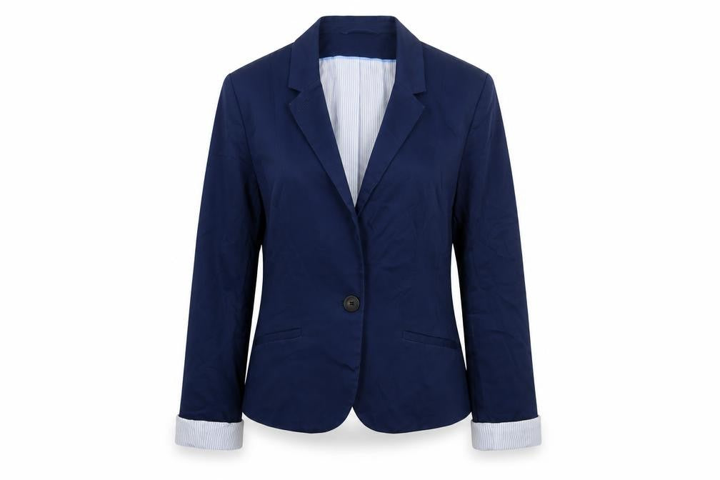 Front view of H&M Women's Blue Suit Jacket, size 8, Classic Fit