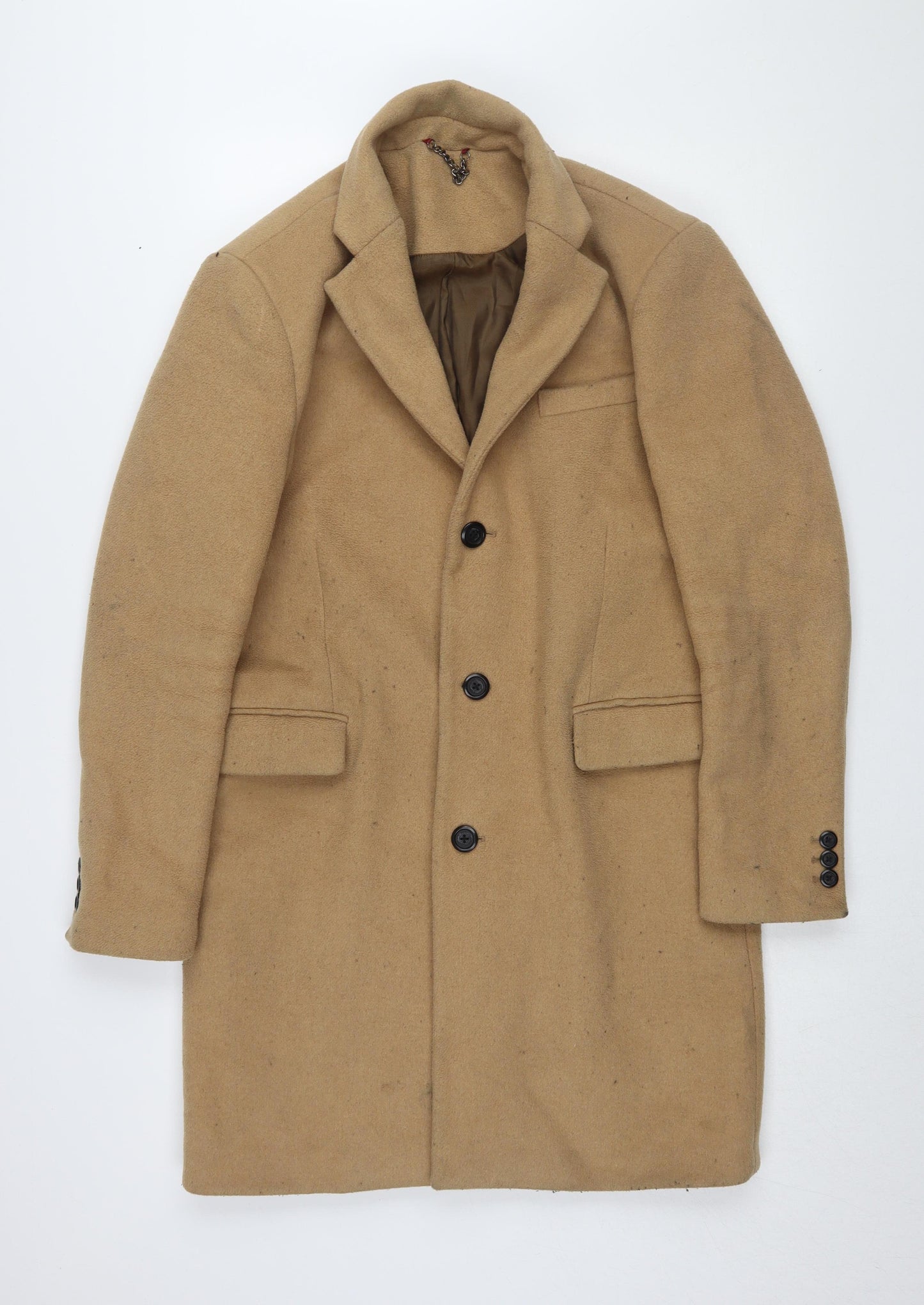 Topman Men's Beige Wool-Blend Coat, Size S