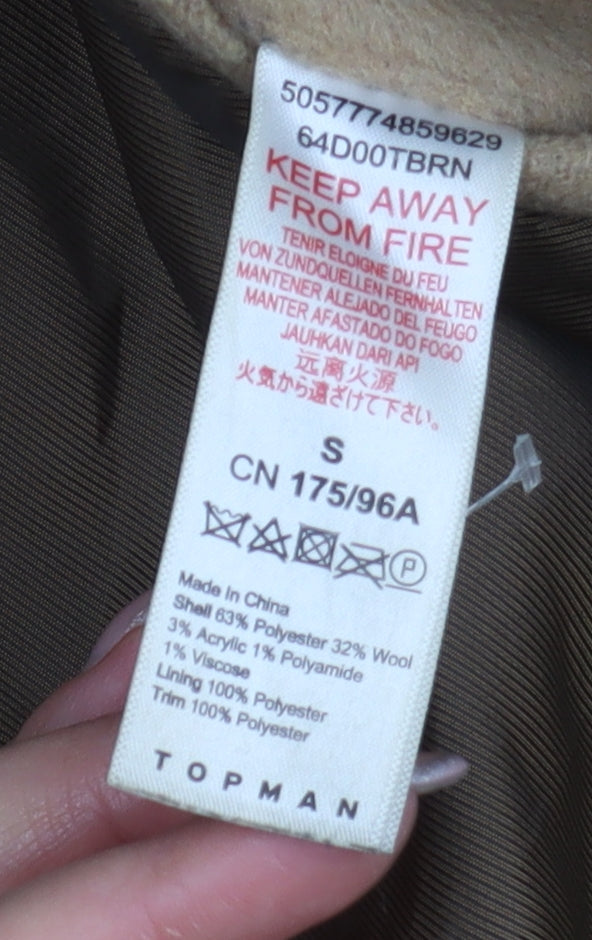 Topman Men's Beige Wool-Blend Coat, Size S