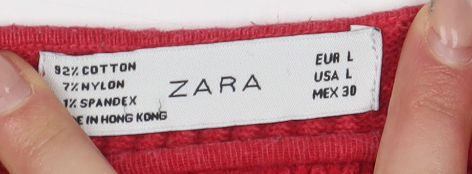 Zara Women's Red Short Sleeve Top, L, Solid