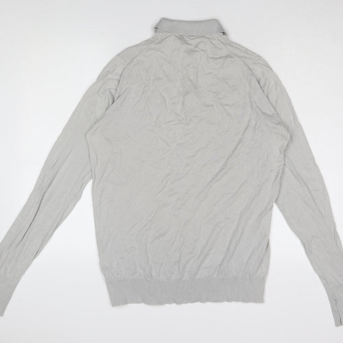 John Smedley Men's Grey Cotton Long Sleeve Polo