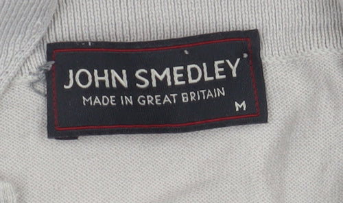John Smedley Men's Grey Cotton Long Sleeve Polo