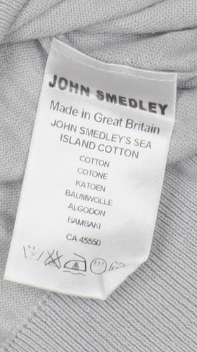 John Smedley Men's Grey Cotton Long Sleeve Polo