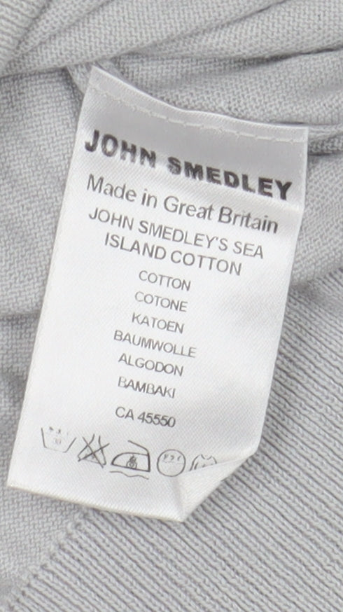 John Smedley Men's Grey Cotton Long Sleeve Polo