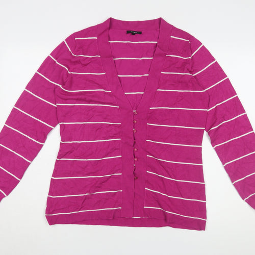 Linea Women's Pink Striped Cardigan, Size L, Viscose Blend