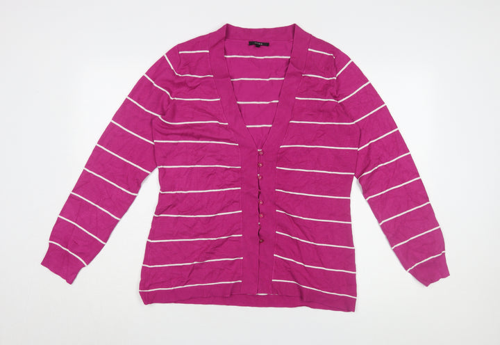 Linea Women's Pink Striped Cardigan, Size L, Viscose Blend