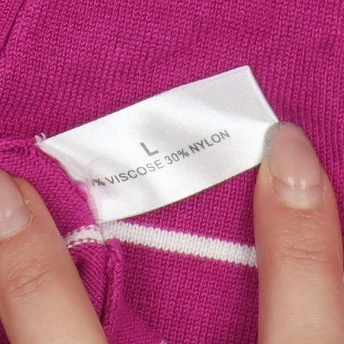 Linea Women's Pink Striped Cardigan, Size L, Viscose Blend