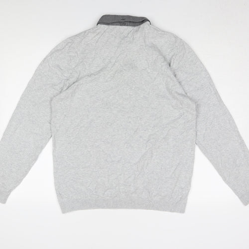 Next Men's Grey Long Sleeve Polo Shirt, Size L