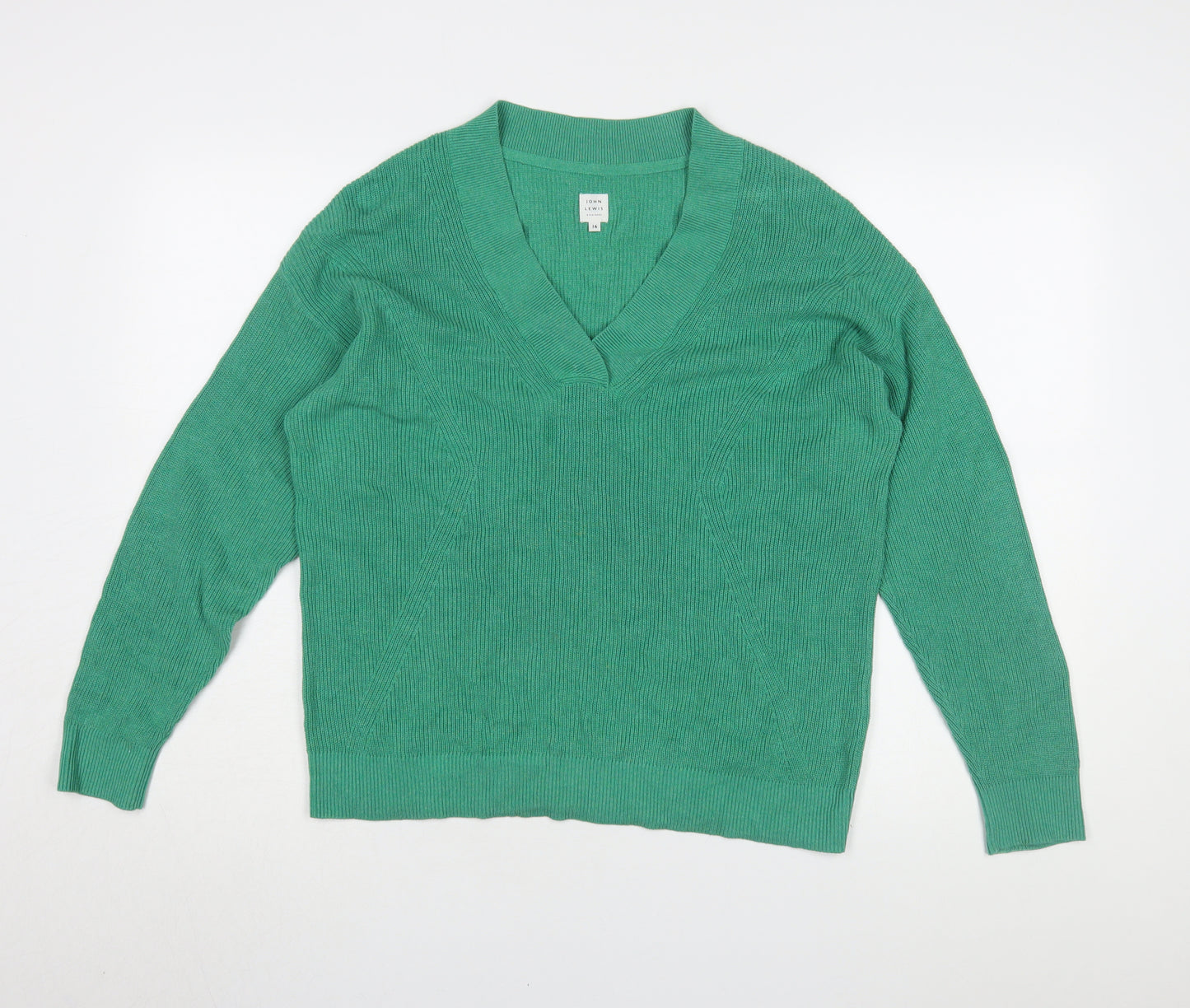 John Lewis Women's Green V-Neck Pullover Jumper Size 16