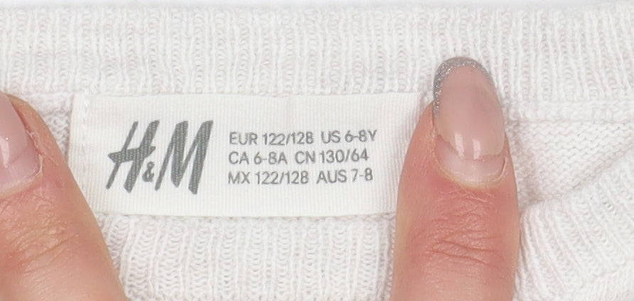 H&M Girls Ivory Pullover Jumper with Sequin Butterfly, 7 Years