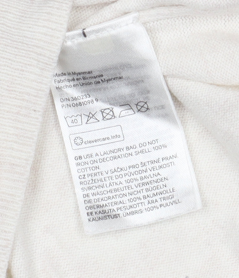 H&M Girls Ivory Pullover Jumper with Sequin Butterfly, 7 Years