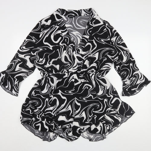 Boohoo Women's Black and White Playsuit, Size 14