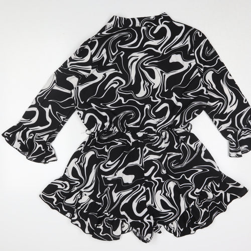 Boohoo Women's Black and White Playsuit, Size 14