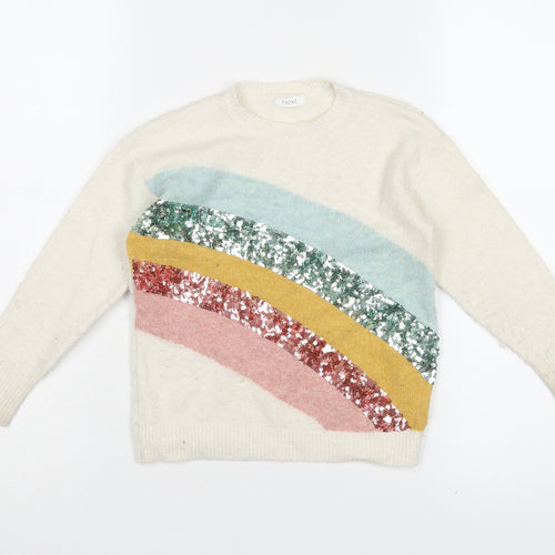Next Girls Ivory Sequin Rainbow Jumper 5 Years