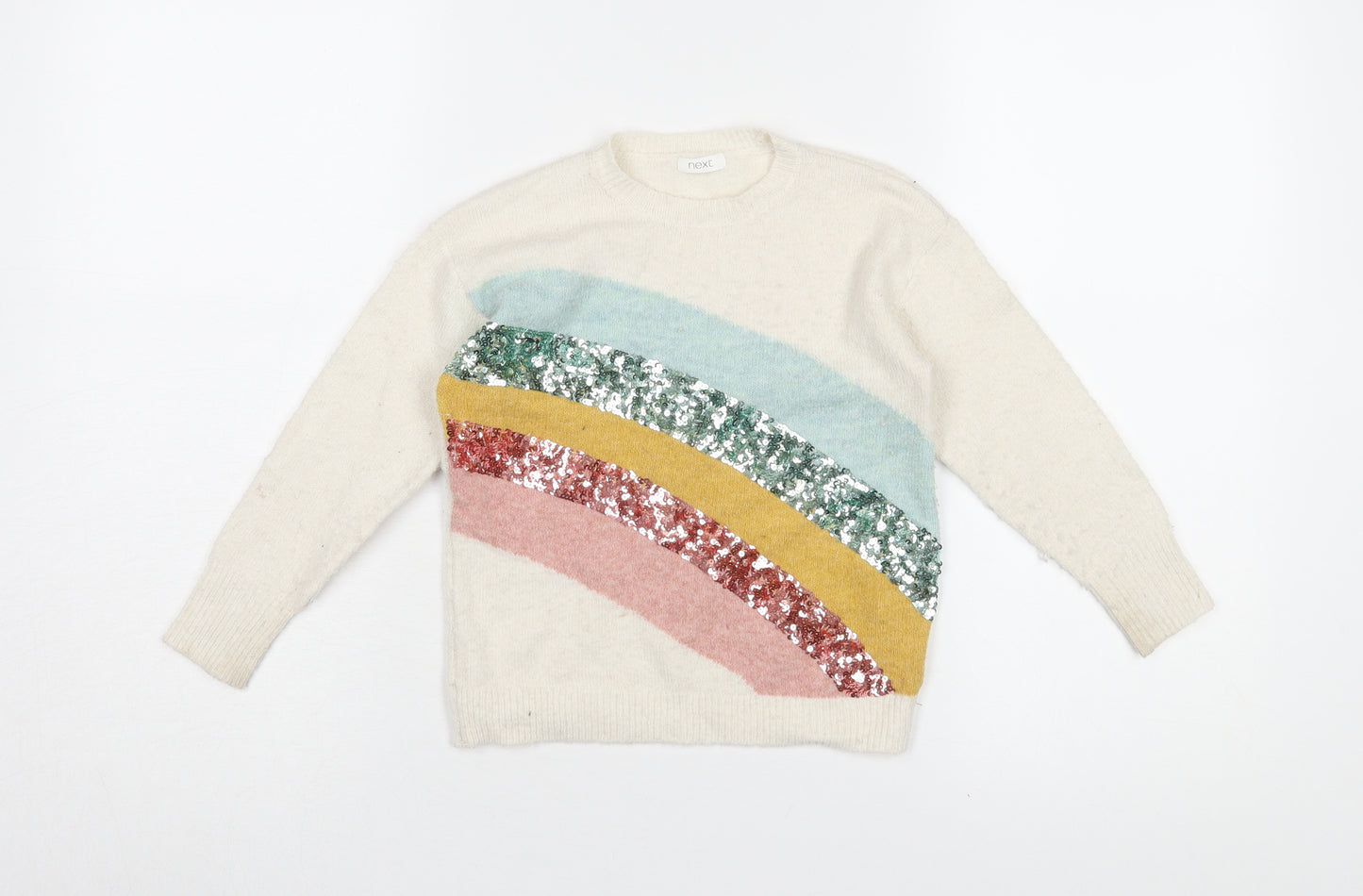 Next Girls Ivory Sequin Rainbow Jumper 5 Years