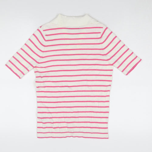 Marks and Spencer Women's Pink Striped Knit Polo M
