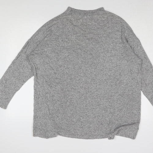 River Island Women's Grey Mock Neck T-Shirt, Size 16