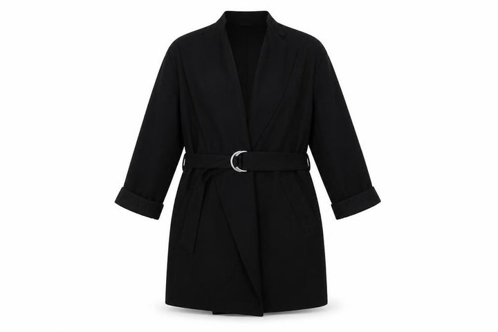 Front view of H&M Women's Black Collared Belted Dress XS