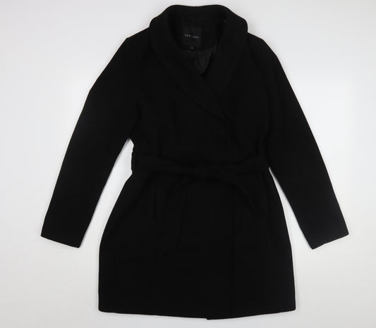 New Look Women's Black Belted Mid-Length Coat, Size 12