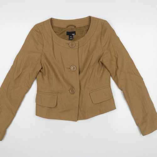 H&M Women's Brown Cropped Jacket Size 8