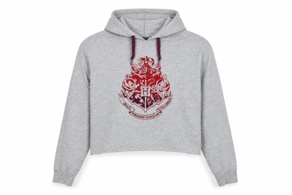Front view of Harry Potter Women's Grey Pullover Hoodie UK 8