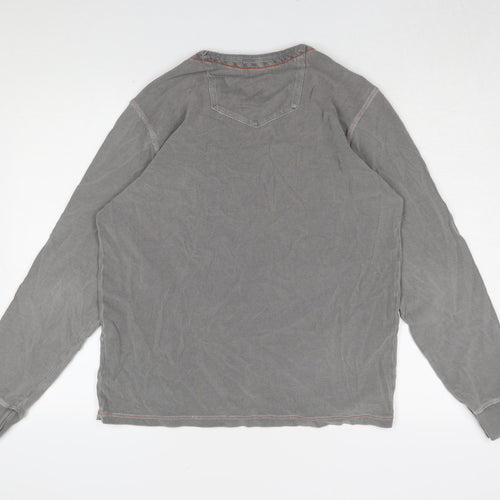 Men's Grey Long Sleeve Cotton T-Shirt - Medium