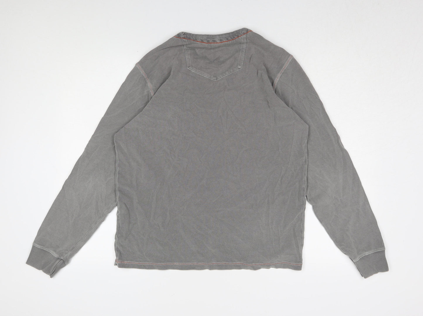 Men's Grey Long Sleeve Cotton T-Shirt - Medium