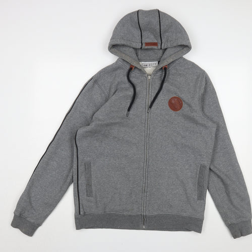 Innercity Men's Grey Hooded Bomber Jacket M