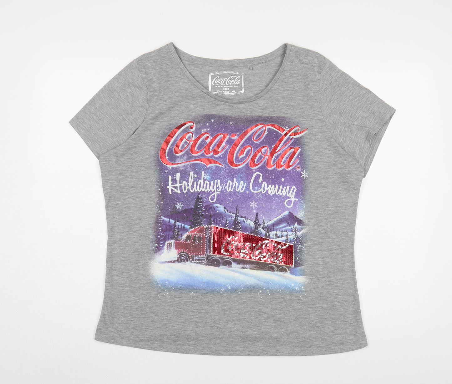 Coca-Cola Women's Grey Christmas T-Shirt Size 18