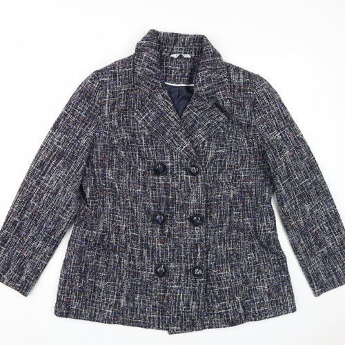 Classic Women's Multicoloured Tweed Pea Coat Size 16
