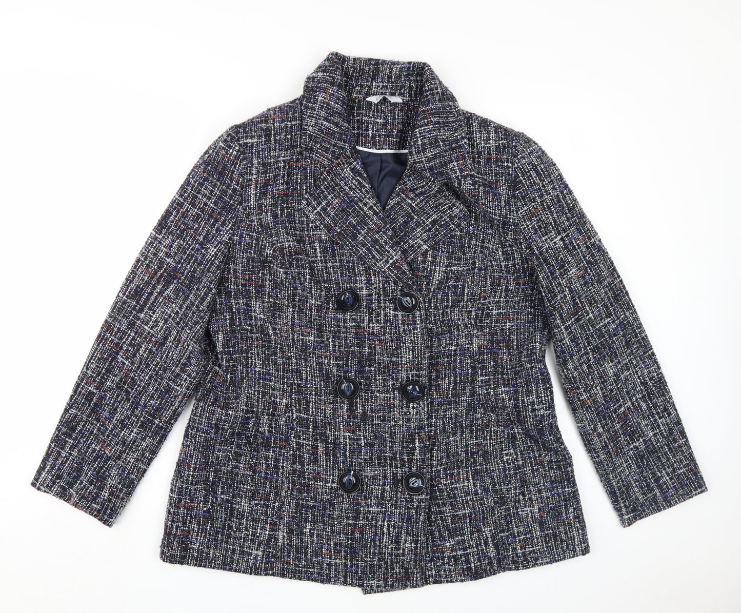 Classic Women's Multicoloured Tweed Pea Coat Size 16