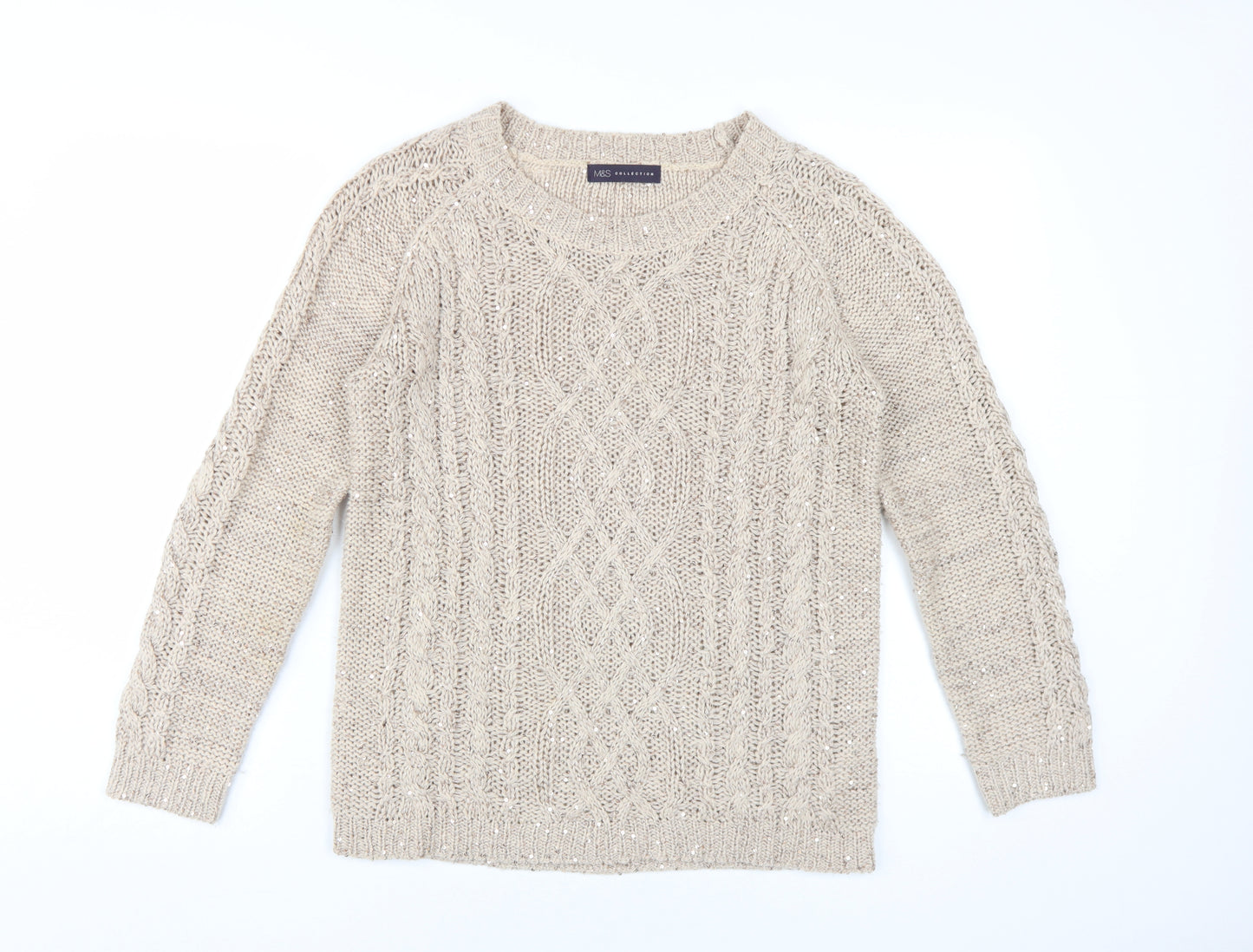 Marks and Spencer Women's Beige Cable-Knit Jumper UK 12