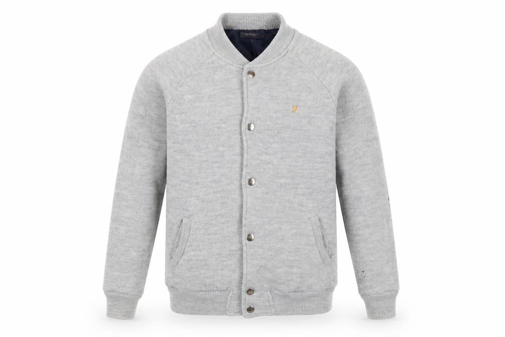 Front view of Farah Vintage Men's Grey Wool Varsity Jacket S
